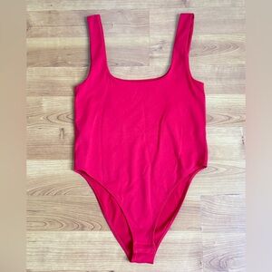 A New Day Bodysuit Womens Medium Red  Scoop Neck Sleeveless Stretchy One Piece